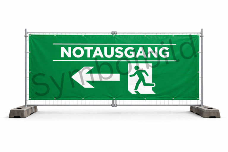 Symbolbild für Notausgang Blache auf weissem Hintergrund